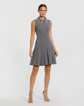 Black Sleeveless Collared Boucle Mini Dress