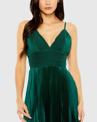 Green Slim Strap Ruched Top Heat Pleated Dress